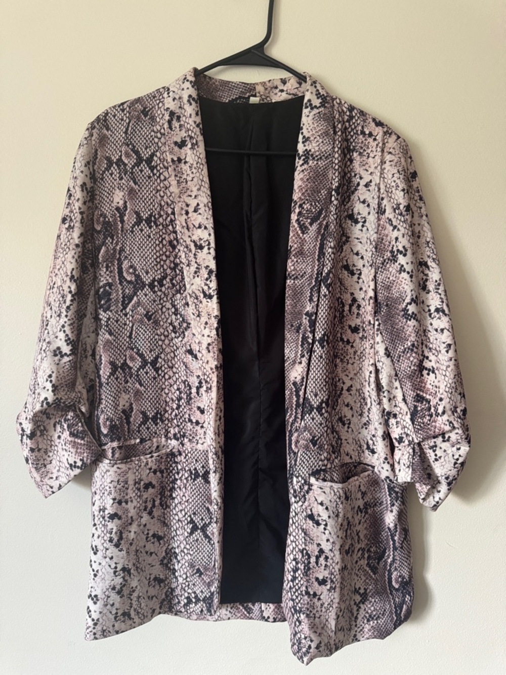 Snake Print Open Front Jacket - beige/Black